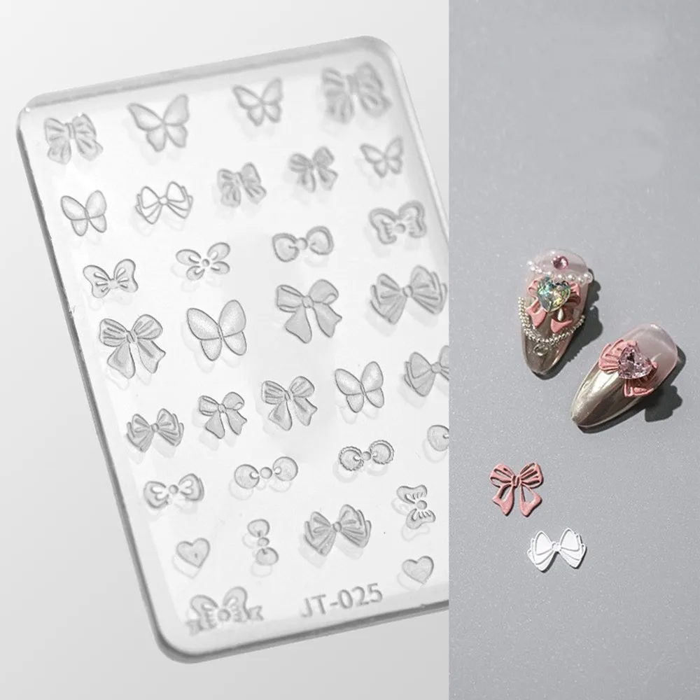 3D 나비 리본 실리콘 조각 몰드 별 하트 리본 몰드 네일 아트 액세서리 DIY 리본 장식 템플릿 스텐실 매니큐어 도구