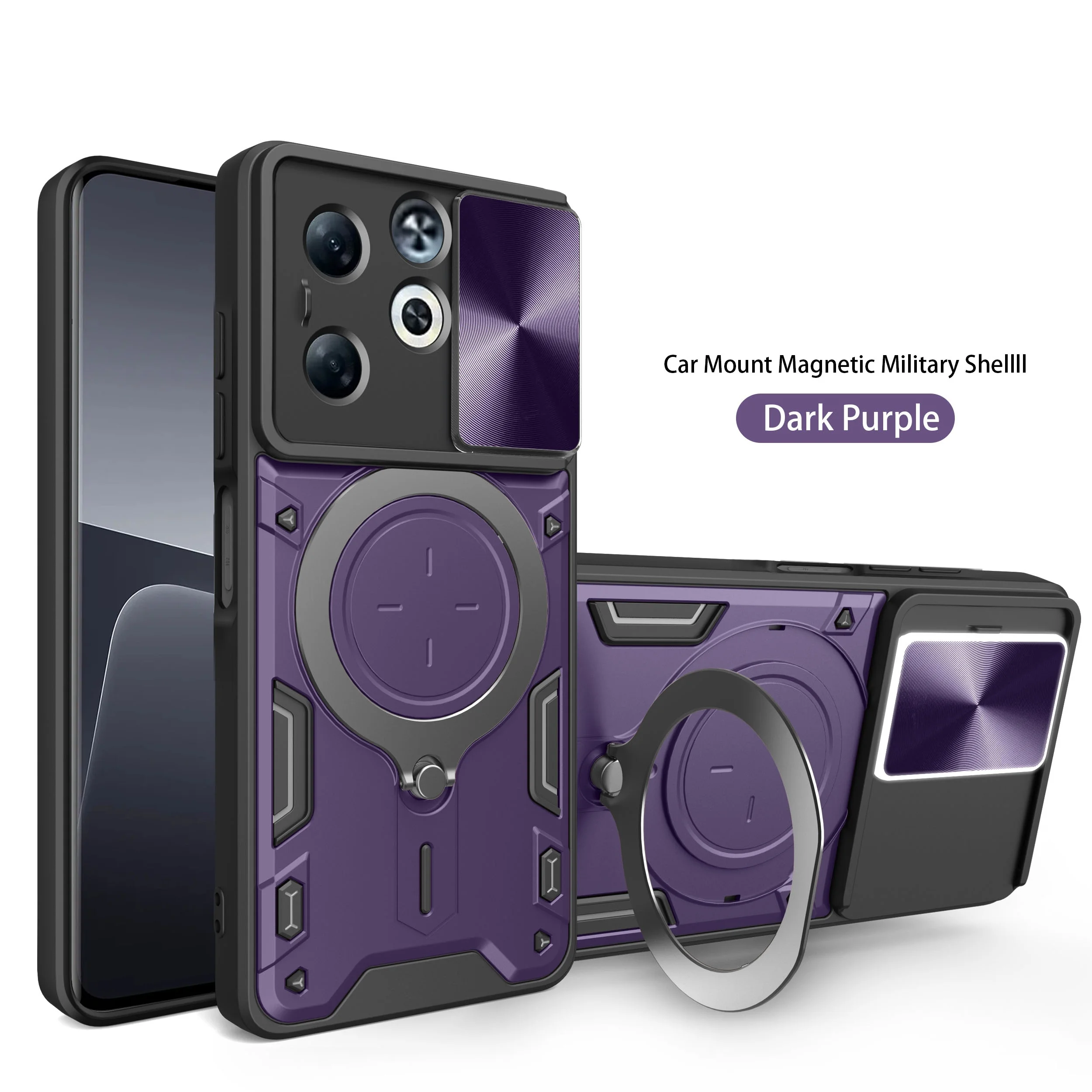 Heavy Duty Rugged Armor Phone Case with Magnetic Bracket and Slide Camera Protection Cover