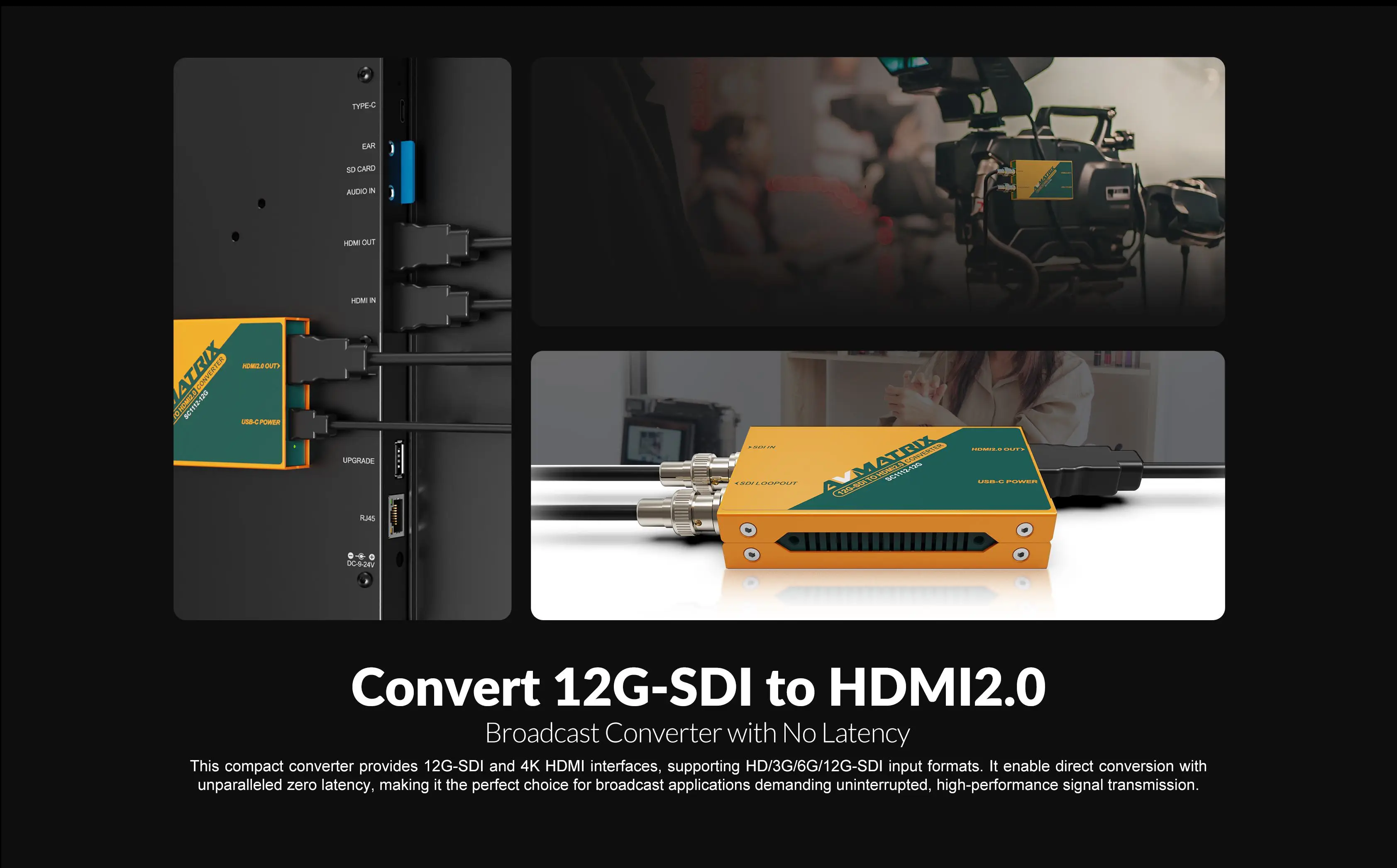 . SC1112-12G 12G-SDI to HDMI-compatible 2.0 4K Broadcast Converter up to 4K60HZ