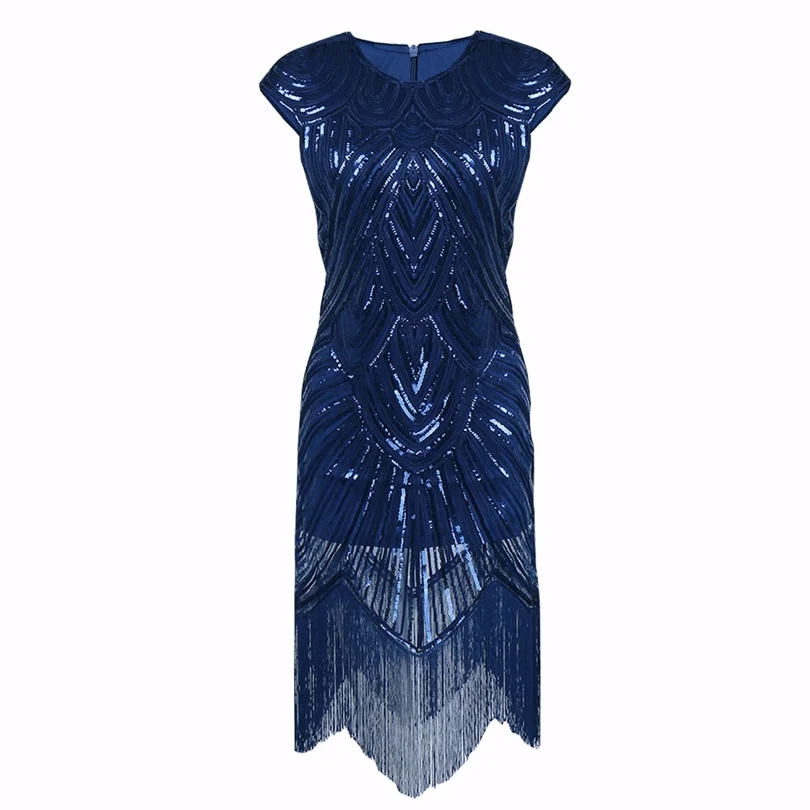 

Vestido de fiesta de gran Gatsby para mujer, Sexy, con lentejuelas, cuello redondo, Art Deco Flapper, Vintage, 1920s