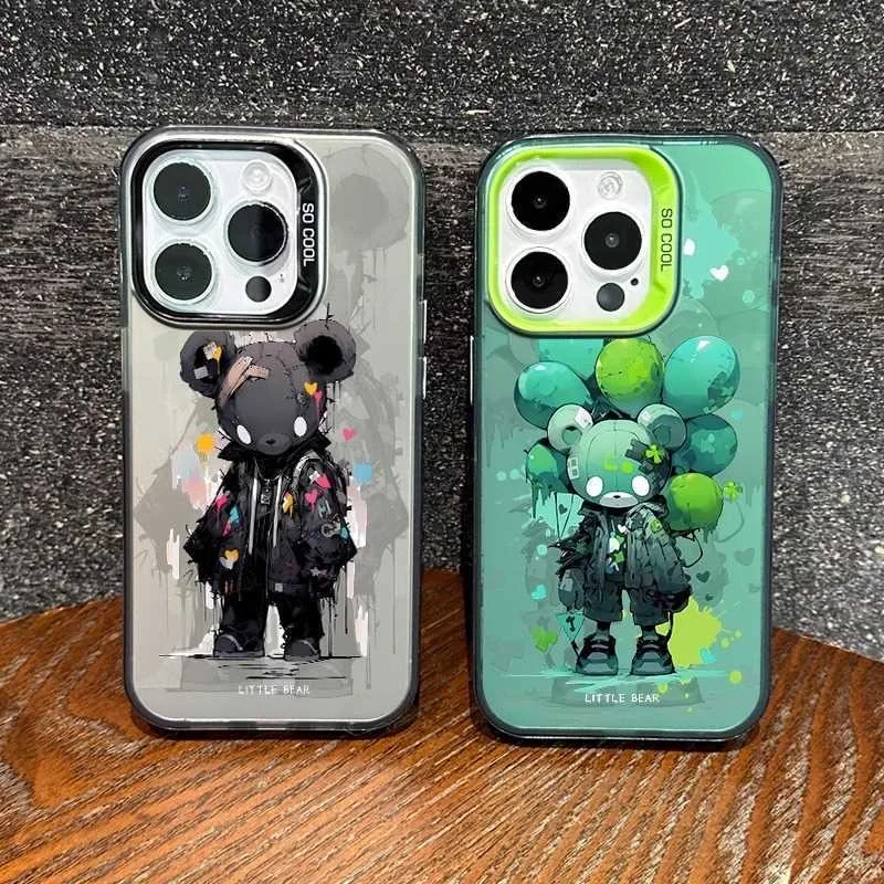 IPhone 15 Case Cool Colorful Little Bear Graffiti Soft Silicone Edge Crash Proof Phone Case iPhone 11 12 13 14 plus 15 Pro Max