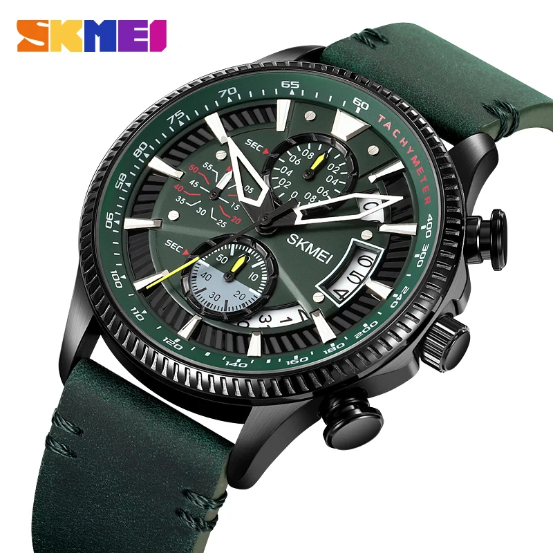 

SKMEI Calendar Quartz Watch Fashion Casual Men's Watches Stopwatch Waterproof Sport Bracelet Original reloj hombre Leather Strap