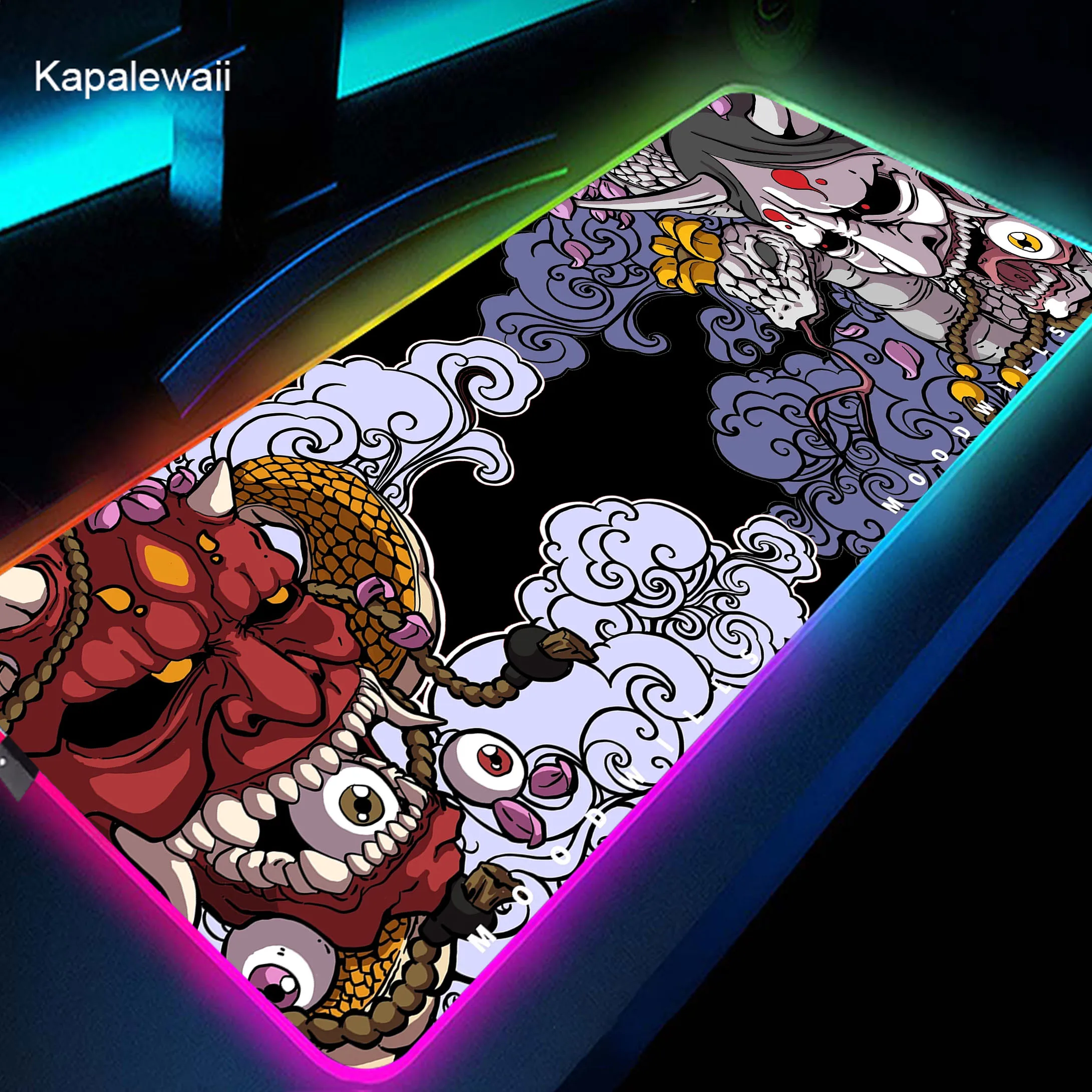 

Large RGB Game Mouse Pad Oni Computer Keyboard Mousepad XXL Anti-slip Rubber Deskmat LED Backlit Mouse Mat Locking Edge Mousemat