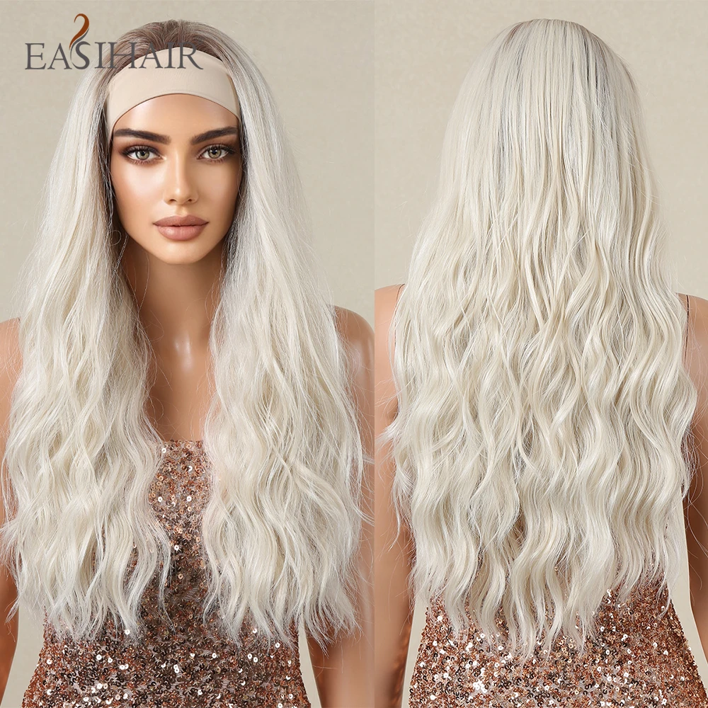 Parrucche sintetiche con fascia per capelli, lunghe, ondulate, color cenere, per donne, resistenti al calore, per feste di cosplay giornaliere_voghion.com