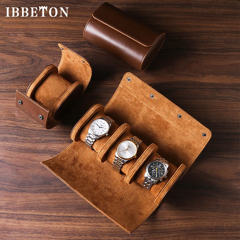 IBBETON 3-Slot Relógio Rolo Viagem Caso Portátil Vintage Relógio De Couro Display Case Relógio De Armazenamento Caixa De Relógio Organizadores de Homens Presente