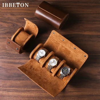 IBBETON 3 슬롯 시계 롤 여행 케이스, 휴대용 빈티지 가죽 시계 디스플레이 케이스, 시계 보관함, 남자 선물 정리