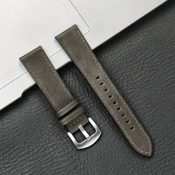 Vintage Leather Watch Strap - 20mm/22mm Premium Band for 20mm (Grey silver)