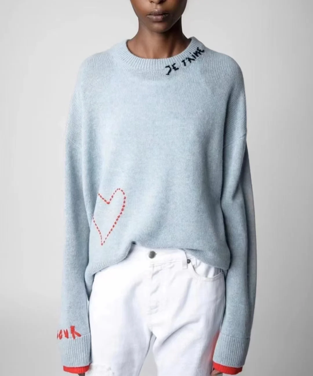 

ZV New Round Neck Set Letter Love Temperament Commuting Long Sleeve Sweater
