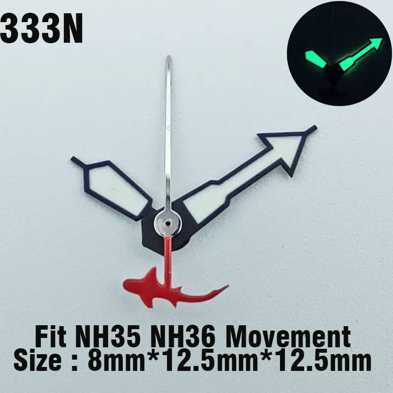 8.5mm*12mm*12.5mm Watch Hands C3 Green Luminous Shark Or Mermaid Shaped Watch Accessories Suitable For NH34 NH35 NH36 Movements