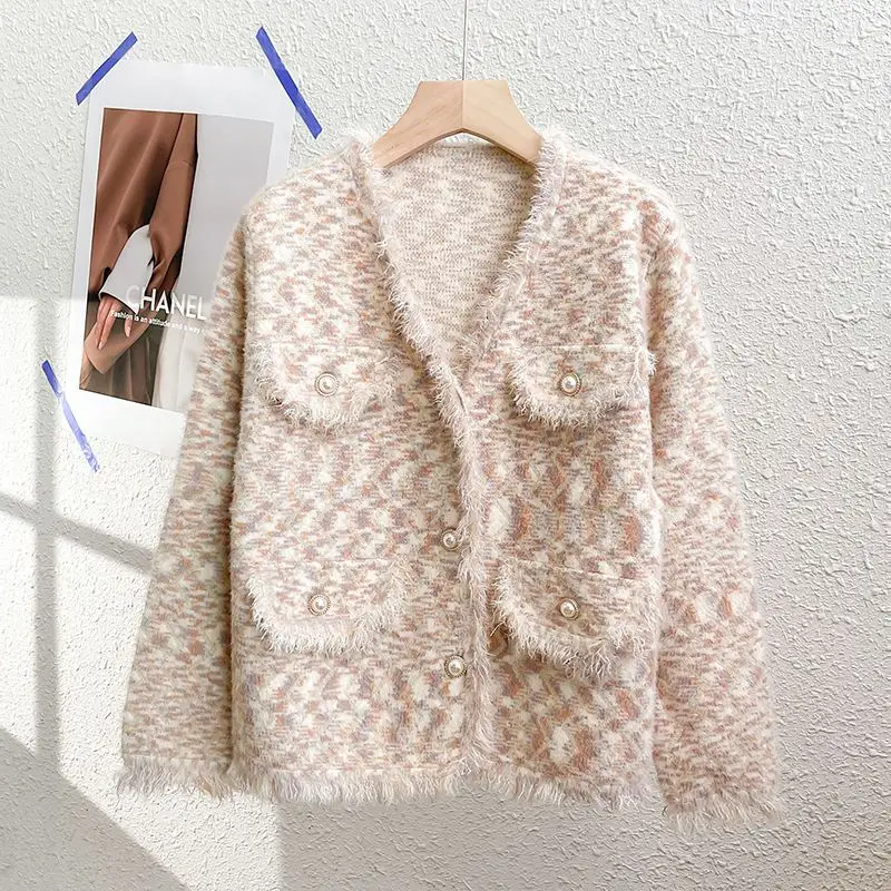 Women's O-Neck Knitted Coat, Casual Versatile Outerwear, Stylish Loose Top, Large Size, Autumn, Winter, New, 2024