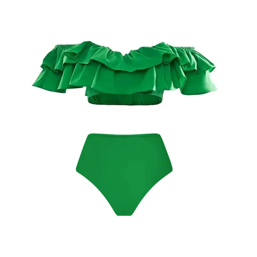 2023 New Solid Color Swimwear Ruffled Two-piece Swimsuit Women's High Waist Bikini Suit Skirt Bikinis and Beach Skirt Beachwear