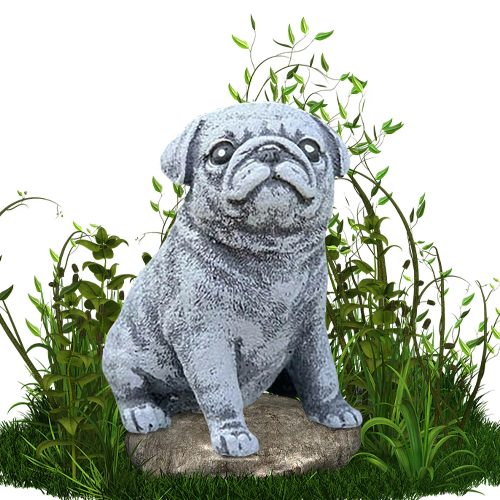 GardenDogStatuesOutdoorDecorPugDogStatueAdorableSittingDog