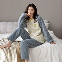 Thickened Warm Flannel Women Sleepwear Coral Velvet Pajamas Autumn Winter Cute Cartoon Bear Padded Two Sets Nightwear Casual - Image 5