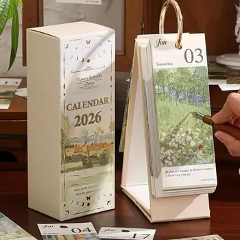Calendario per pittura a olio in stile europeo retrò 2026 Calendario da tavolo Mini calendario da tavolo Forniture per ufficio Regalo elegante per la fidanzata