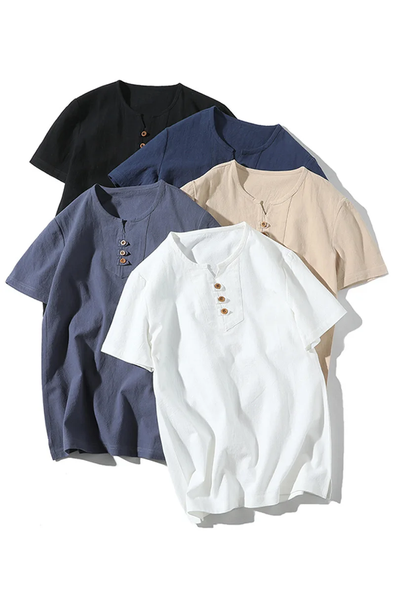 Linen Short Sleeve Loose Fit Summer T Shirt for Men