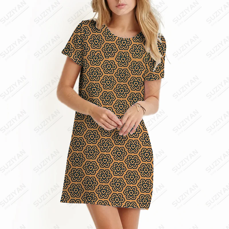 

2023 Summer High-quality Dress Fashion Temperament Dress Ethnic Style Print Dress Woman Simple Casual Short-sleeved Dress