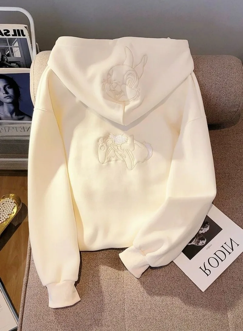 Women's New Versatile Loose Long-sleeved Cartoon Embroidered Hooded Sweatshirt
