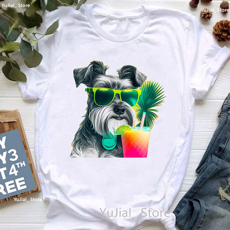 Schnauzer Hund Liebe Boba Tier druck T-Shirt Frauen Kleidung Kawaii Hund Liebhaber T-Shirt Femme Sommer Mode Tops T-Shirt – Detail 27