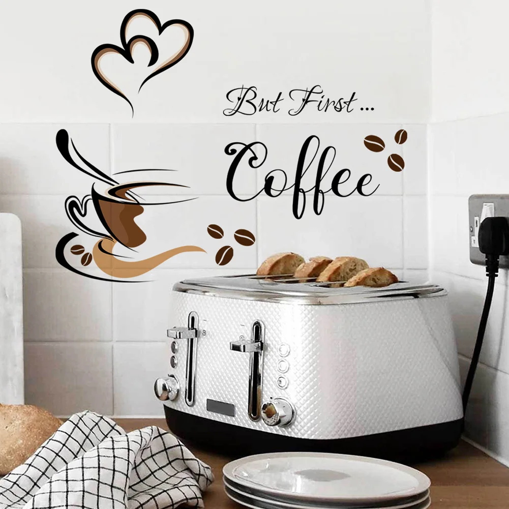 Creative Coffee Cup Pattern Wall Stickers Cafe Living Room Decor Cabinet Art English Home Decoration Self-adhesive Wallpaper wall stickers