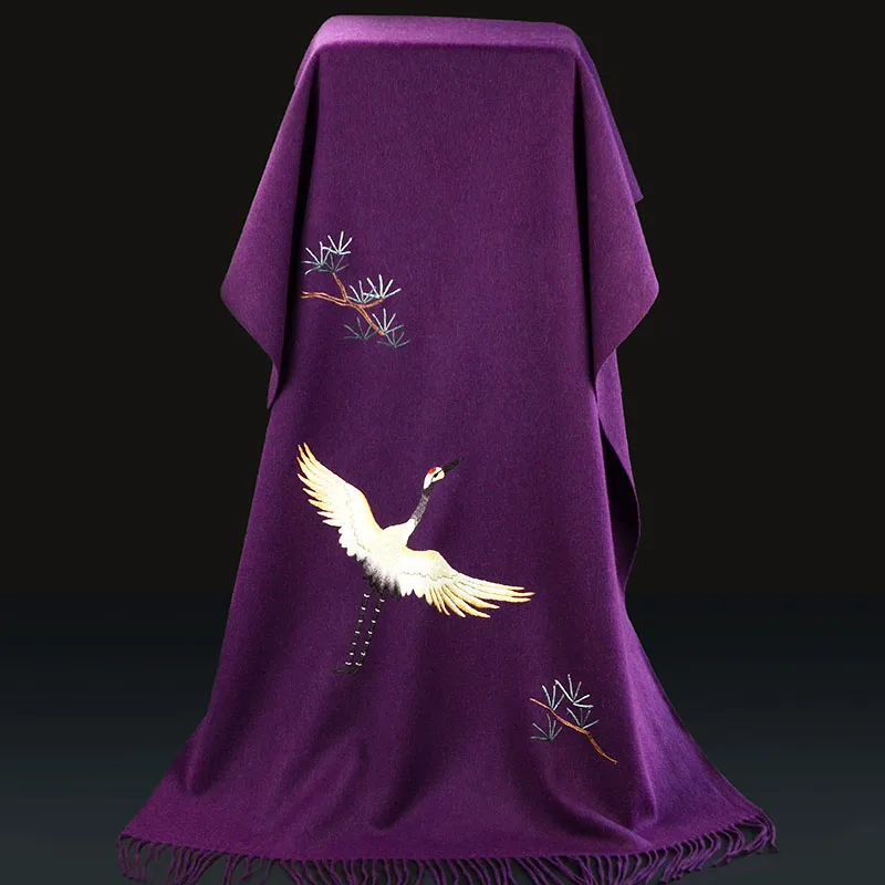 

Вышивка, новинка 2023, подарок на осень/зиму, ручная вышивка, кашемировая шаль с вышивкой Su, «журавль в девяти градусов»