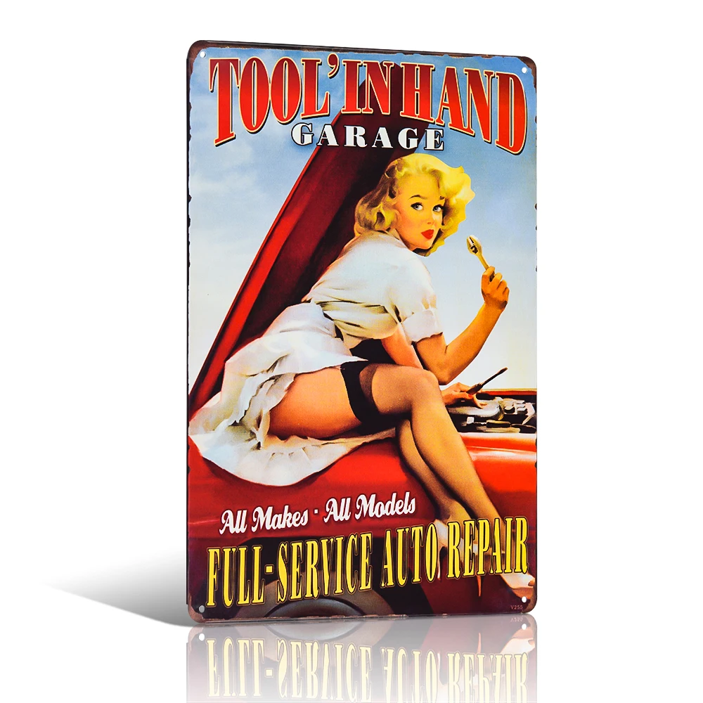 

Metal Tin signs "TOOL' IN HAND GARAGE" Full Service Auto Repair Garage Wall Decor