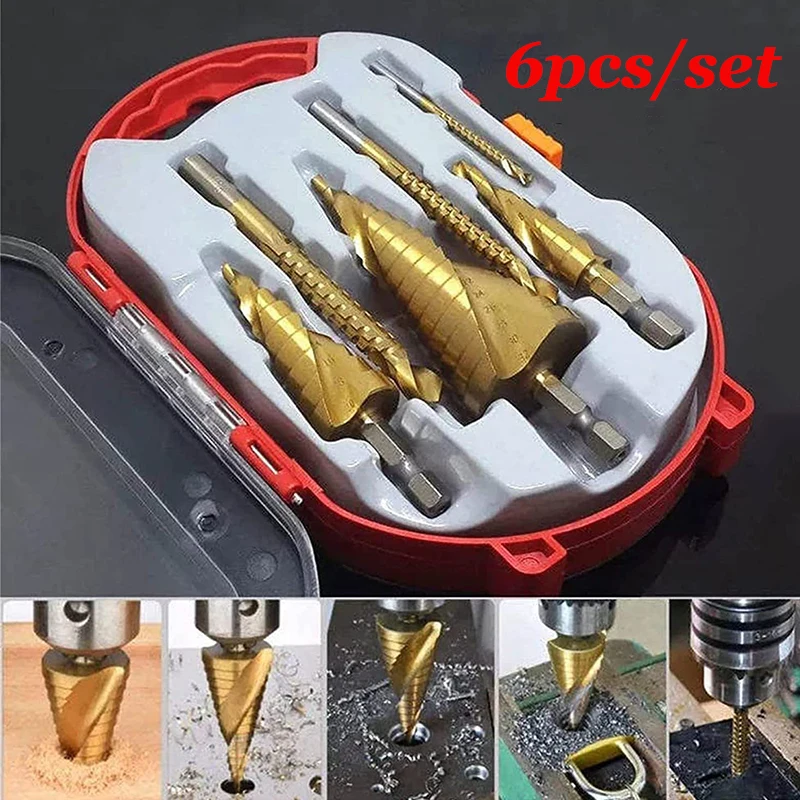 

6/7pcs Hss Cobalt Step Drill Bit Set Titanium Cutter Straight Groove Stepped Drill Bit for Woodworking Metal Core Hole Opener