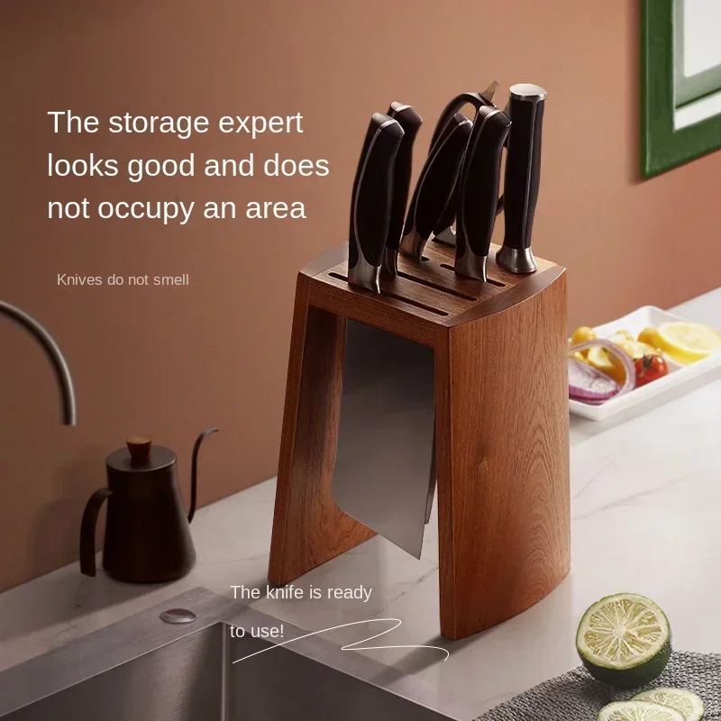 Kitchen Knife Holder Wood Hollow Mould Proof Multipurpose Knives Storage Rack Durable Desktop Vertical Chef Stand Block Magnet