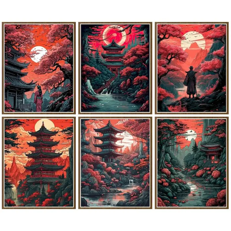 

CHENISTORY Pictures By Number Deep Mountain Pavilion Scenery Acrylic Painting By Numbers Kits Drawing On Canvas Home Decor