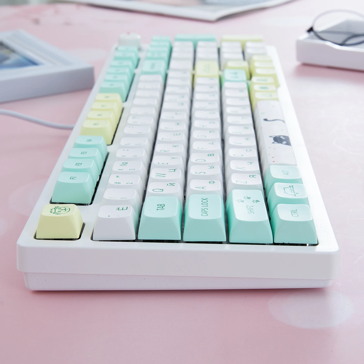 MAIMOOO-Keycap Layout Russo para Teclado Mecânico, Perfil