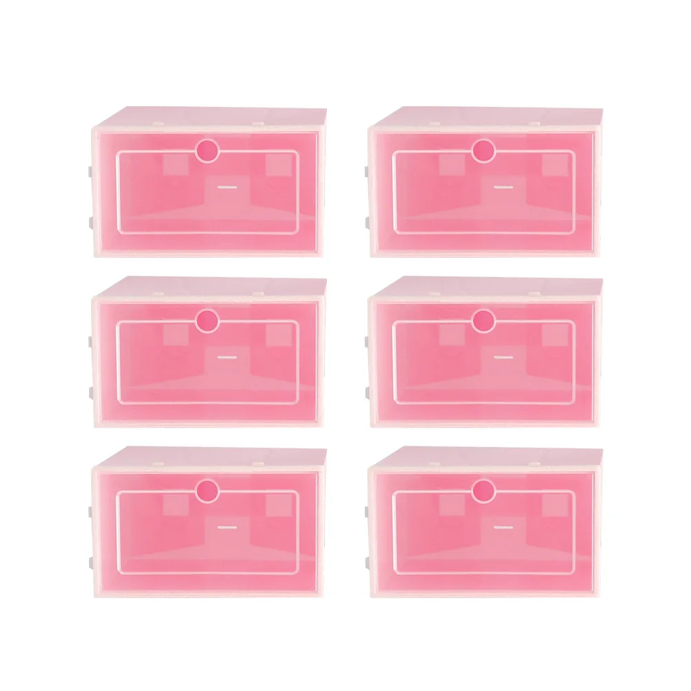 

6Pcs Shoe Storage Boxes Clear Plastic Organizer Bins Lids Foldable Containers For Sneaker Drop Front Box Holder Pink