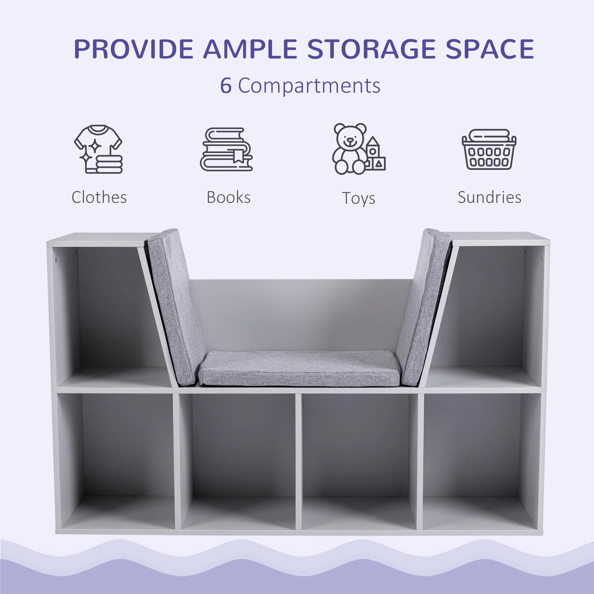 Kids Cube Organizer with Lounge Chair and Large Cube Shelving, Grey 4
