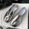 2023 Designer Silver Tabi ninja flats women bursting pattern leather split toe moccasins shoes female pig trotters loafers 1