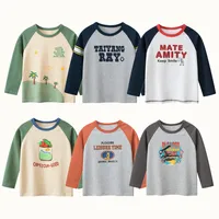 2024 Autumn Kids Cute Long Sleeve T-Shirts Clothes 100% Cotton Dinosaur Panda Cartoon Tops Boys Girls Tees Bottoming Shirts