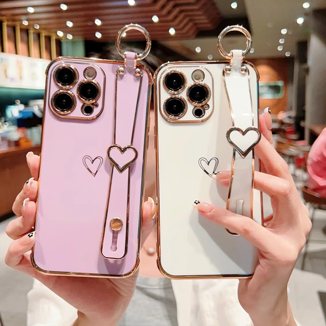 Soft Love Heart Wrist Strap iPhone Case