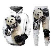 Automne Animal mignon Panda 3D sweat à capuche imprimé costume hommes sweats pantalons de survêtement décontracté mode deux pièces survêtement ensemble homme vêtements 1