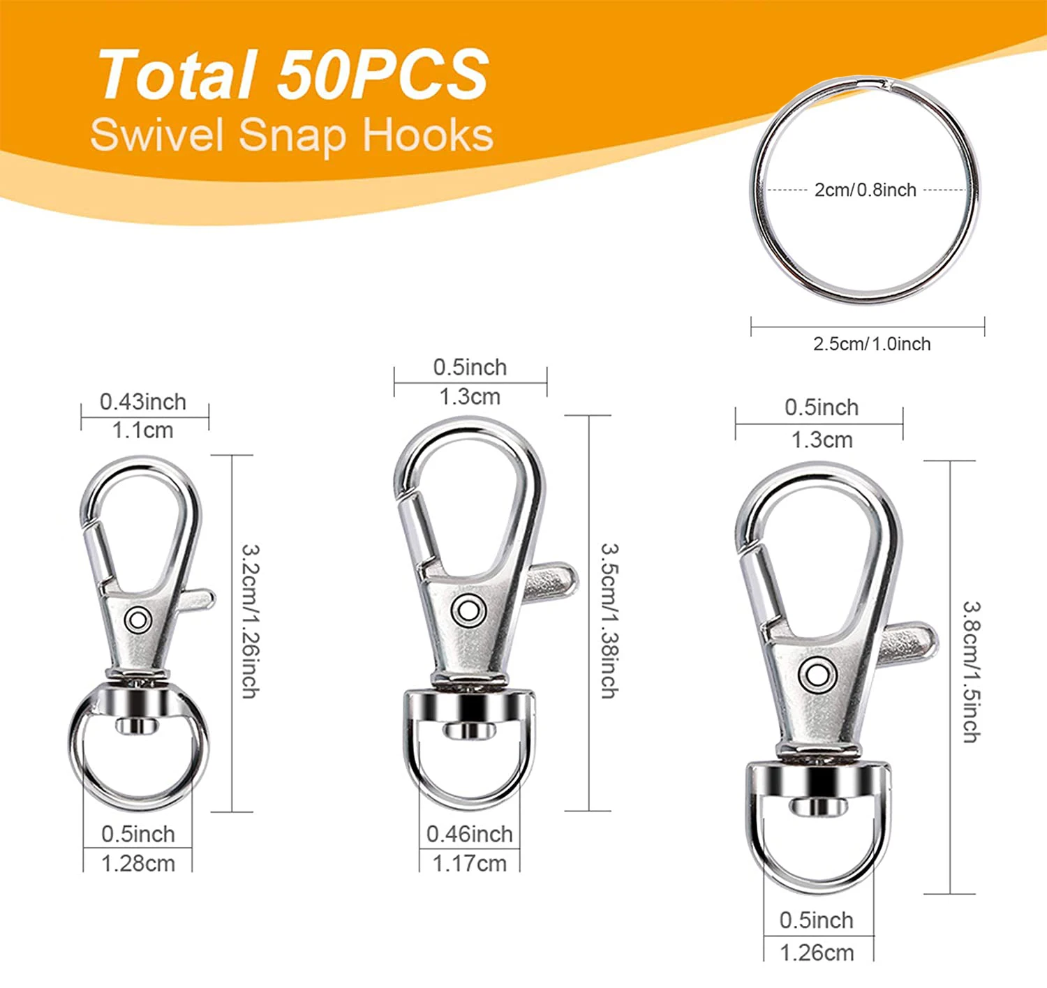 100 Set Swivel Clasps Set Lanyard Snap Hooks with Key Chain Rings Keychain Clip Hooks for DIY Necklace Bracelet Chain Supplies