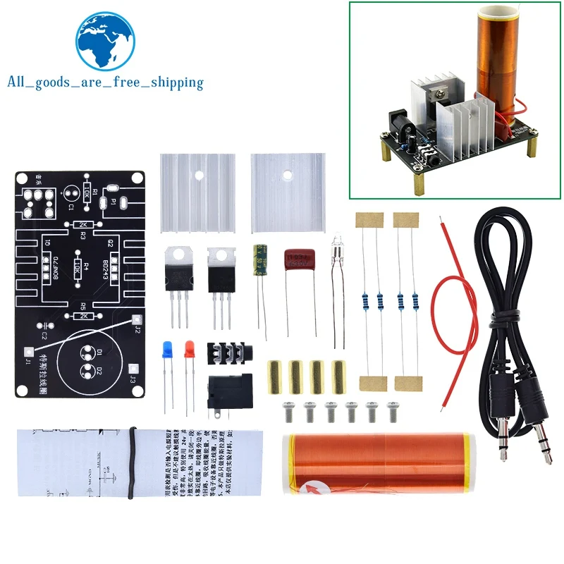 TZT 1/3Set Mini Bobina di Tesla Kit 15W Mini Musica Bobina di Tesla Altoparlante Al Plasma Tesla Trasmissione Senza Fili DC 15-24V Kit FAI DA TE - immagine 6