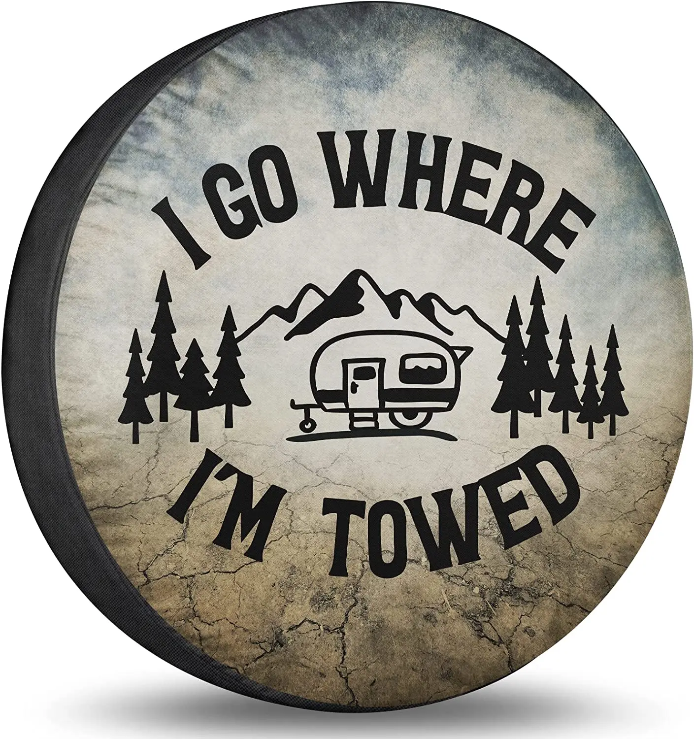 

Spare Tire Cover I Go Where I'm Towed Tire Cover Waterproof Dust-Proof UV Sun Wheel Covers Universal Fit for Trailer RV SUV 15 I