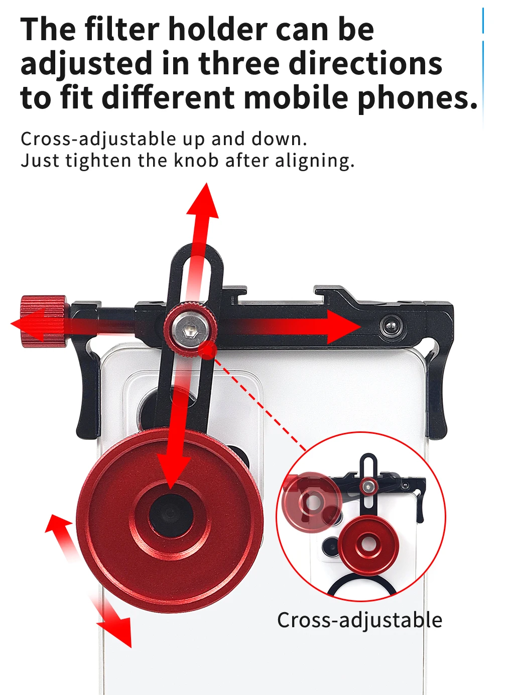 37mm Aluminium Telefon Clip Filter Adapter Universal Halterung für iPhone Samsung 67-80mm Mobiltelefon Kalten Schuh Mikrofon LED Halterung – Detail 7