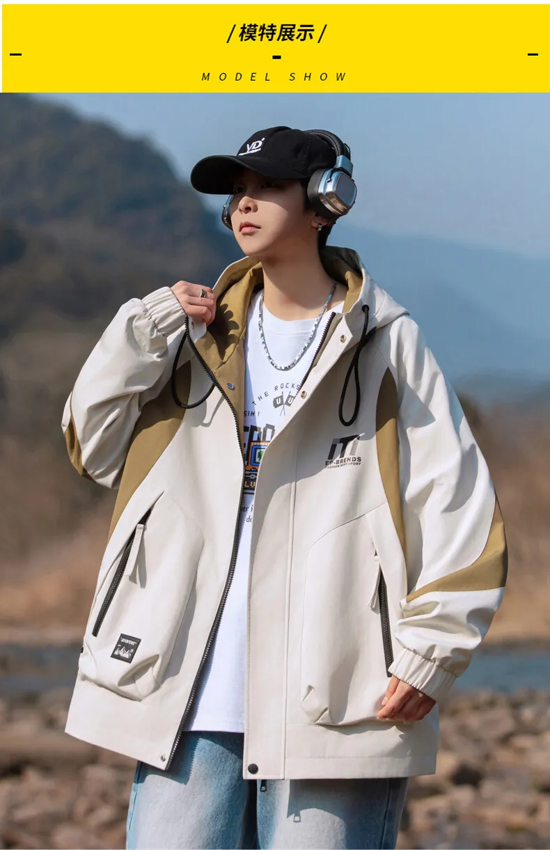 Hochwertige Herren-Kapuzenjacken für Outdoor-Aktivitäten 2026 Frühling Herbst Lose Freizeitjacken Jugend Streetwear Oberteile Winddichte Parkas – Detail 8
