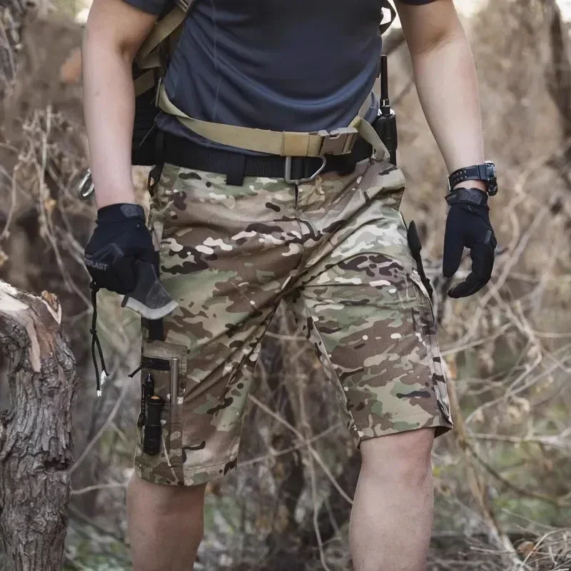 Mens Cargo Shorts Summer Tactical Cropped Trousers Hunting Outdoor Waterproof Multi-pocket Bermudas Pants Camo Ripstop Hiking sport shorts