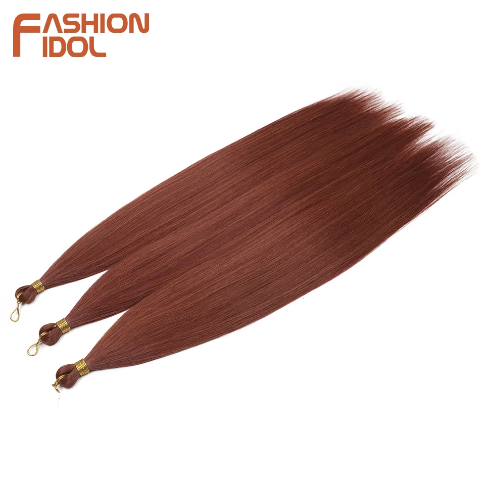 FASHION IDOL 28 Inch 300g Straight Hair Synthetic Crochet Braids Hair Braiding Hair Bundles Ombre Orange Crochet Hair Extensions 3