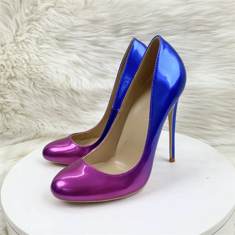 

Keshangjia Women Pumps Sexy 12cm Round Color matchingToe High Heels Shallow Elegant Lady Office Party Wedding Shoes Big Size