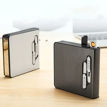 

Windproof Charge USB Lighter Automatic Cigarette Case Metal Cigarette Boxes 20PCS Cigarette Holder Case Gadget For Men Gifts