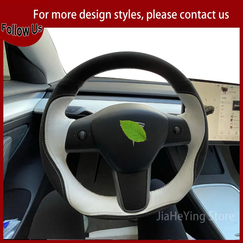 

DIY Hand Stitching Soft Suede Leather Steering Wheel Cover For Tesla Model 3 ModelS ModelX Non-slip Car Accessories Interiors