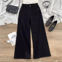 Female Black High Waist Jeans Girls Chic Fashion Straight Leg Denim Trousers Women Thin Loose Fit Casual Daily Pants - Image 5