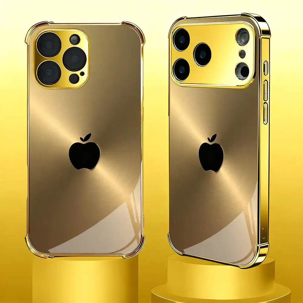 Luxurious Brushed Gold Glass Phone Case with Four-Corner Drop Protection
