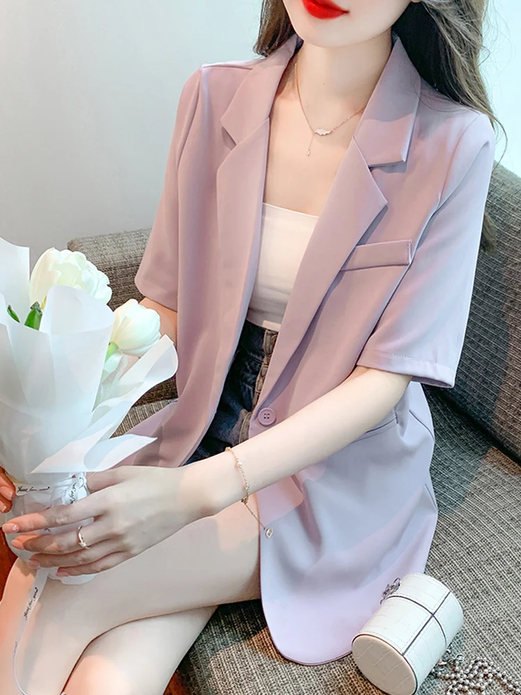 

UNXX Summer Thin Short Sleeve Suit Jacket for Women 2024 New High Fashion Loose Casual Professional Top for Petite Women Female