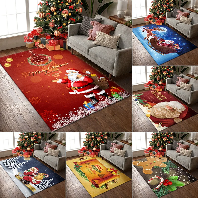 

Christmas Santa Snowman Carpet Living Room Decoration Washable Bedroom Modern Sofa Table Home Floor Mat