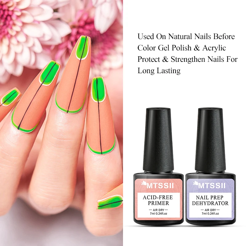 Mtssii 2PCS Nail-Primering Nail Prep Dehydrate Base Top Coat Long Lasting Air Dry for UV Gel Polish Lacquers Sterlization Liquid 3